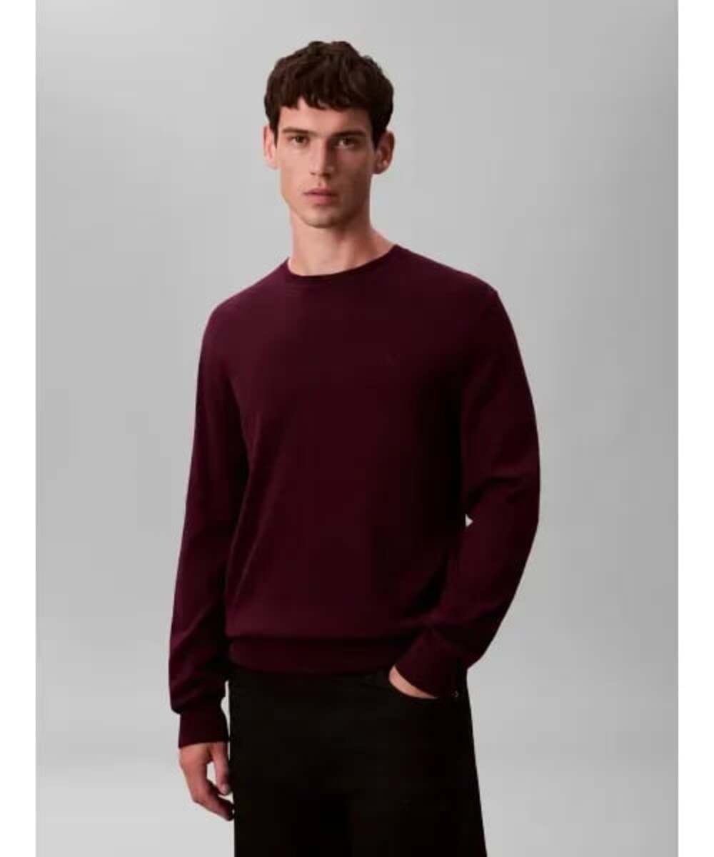 Calvin Klein Men's Monogram Crew Neck Supima Cotton Sweater Plum Burgundy XL